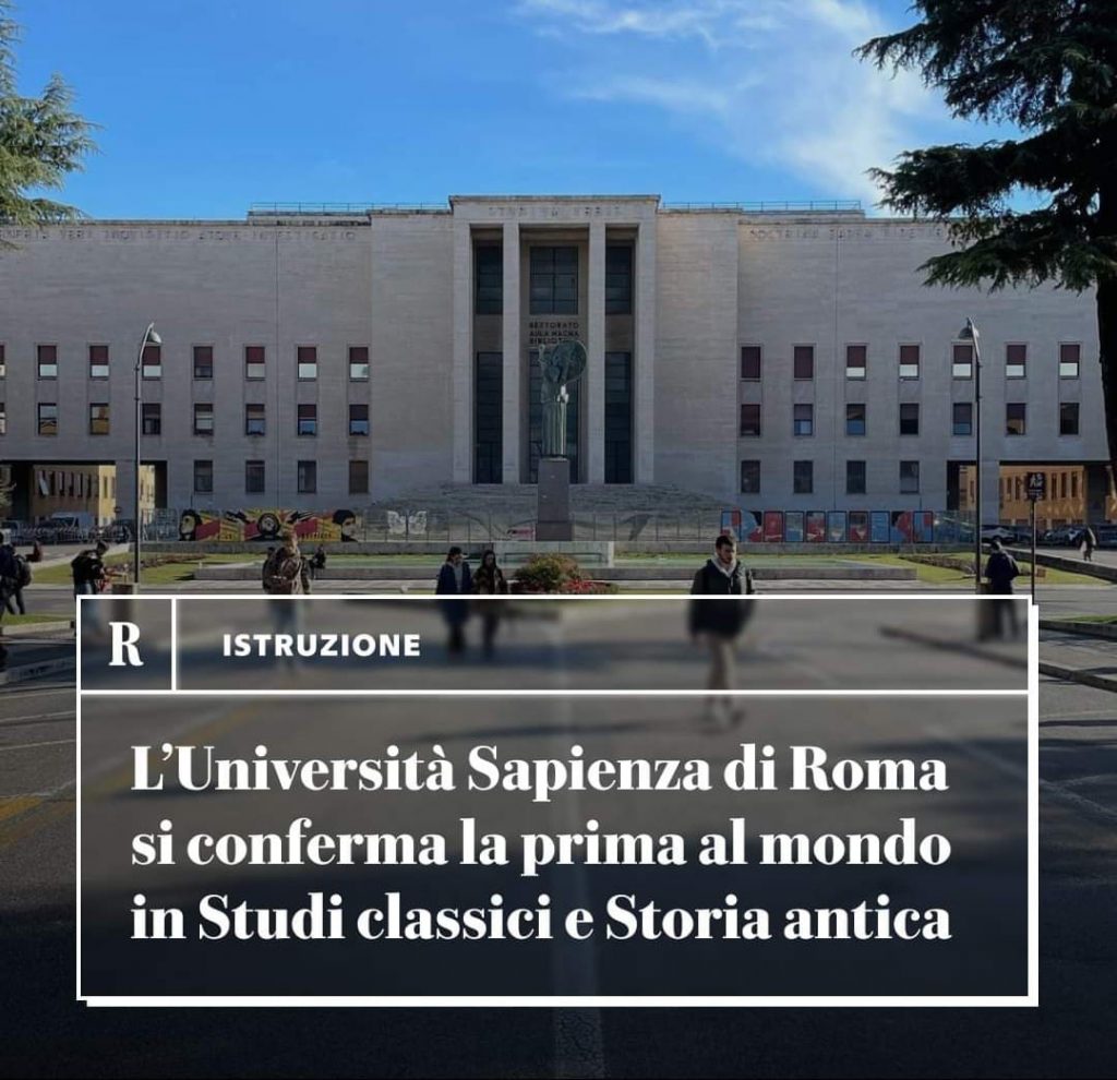 L’Università La Sapienza si conferma la prima al mondo negli Studi classici e Storia antica per il terzo anno consecutivo.