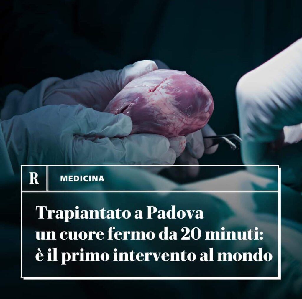 Per la prima volta al mondo è stato eseguito in Italia un trapianto di un cuore fermo da 20 minuti.