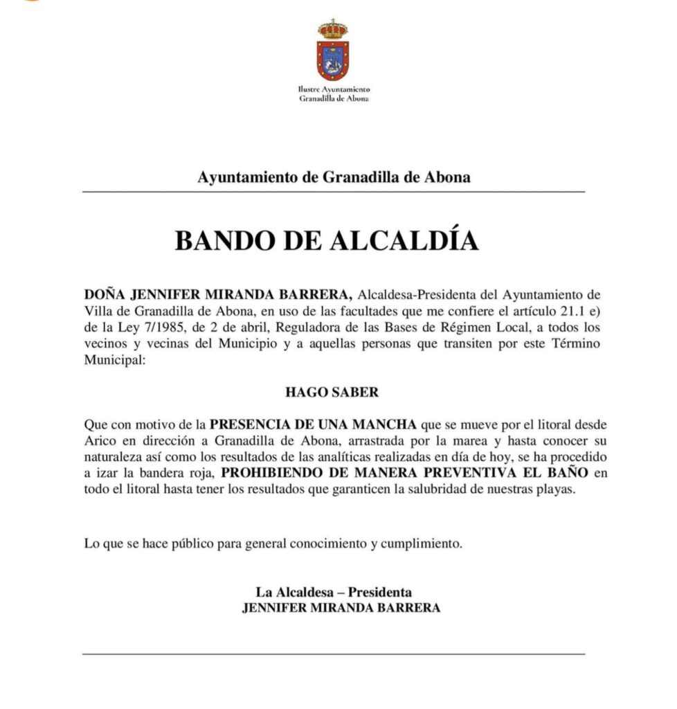 Le microalghe limitano la balneazione ad Arico e costringono al divieto di balneazione a Granadilla (El Medano).