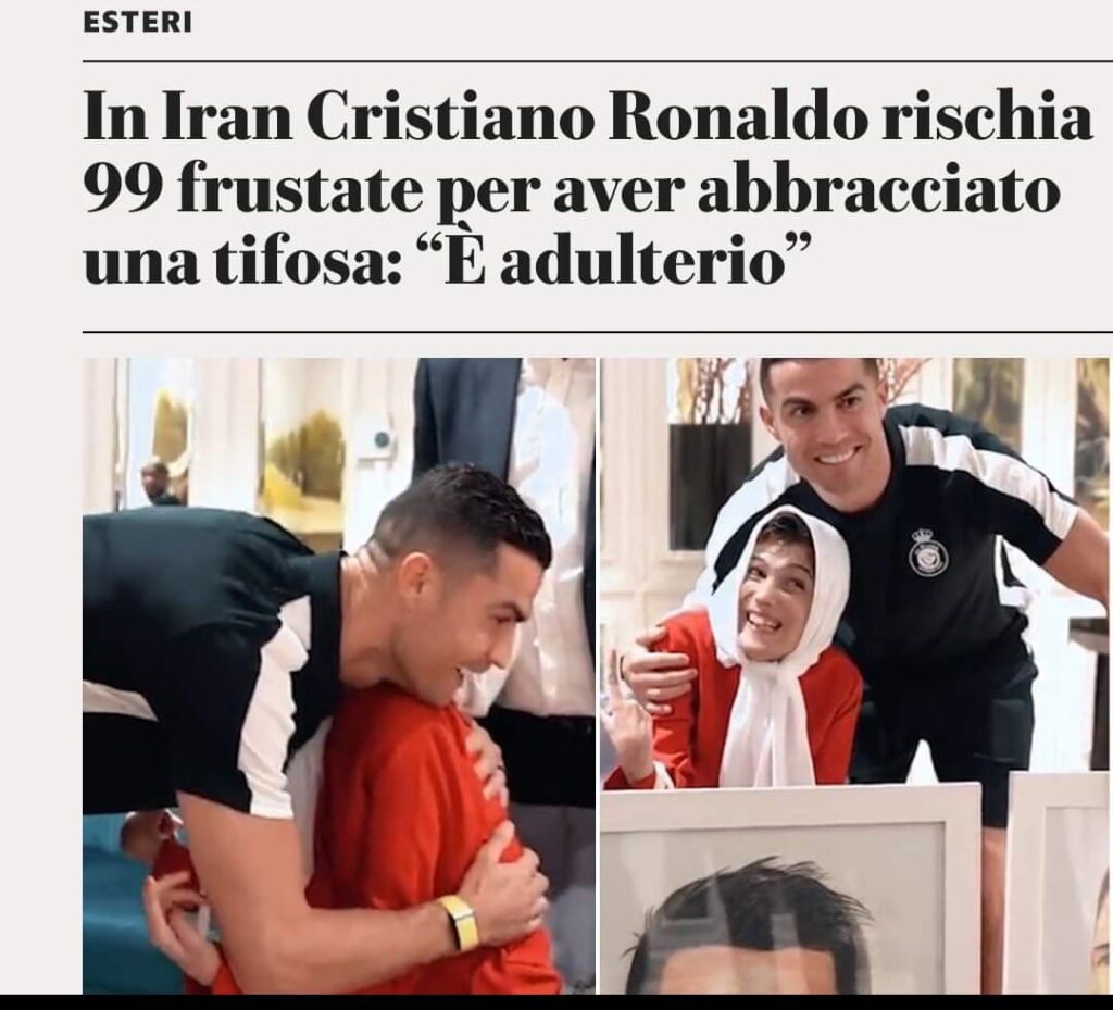Cristiano Ronaldo potrebbe essere condannato a 99 frustate per aver abbracciato una sua tifosa proprio in Iran