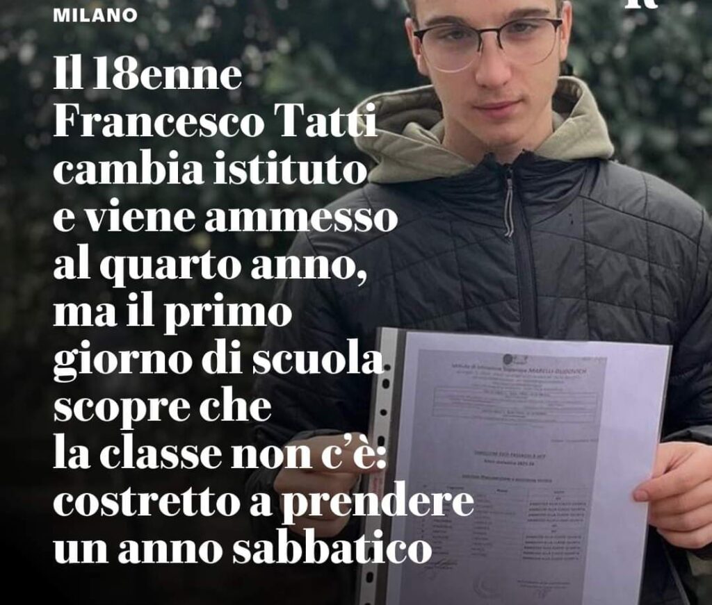 Si presenta per il primo giorno di scuola all’istituto Marelli-Dudovich di Milano e scopre che la classe che dovrebbe frequentare non esiste