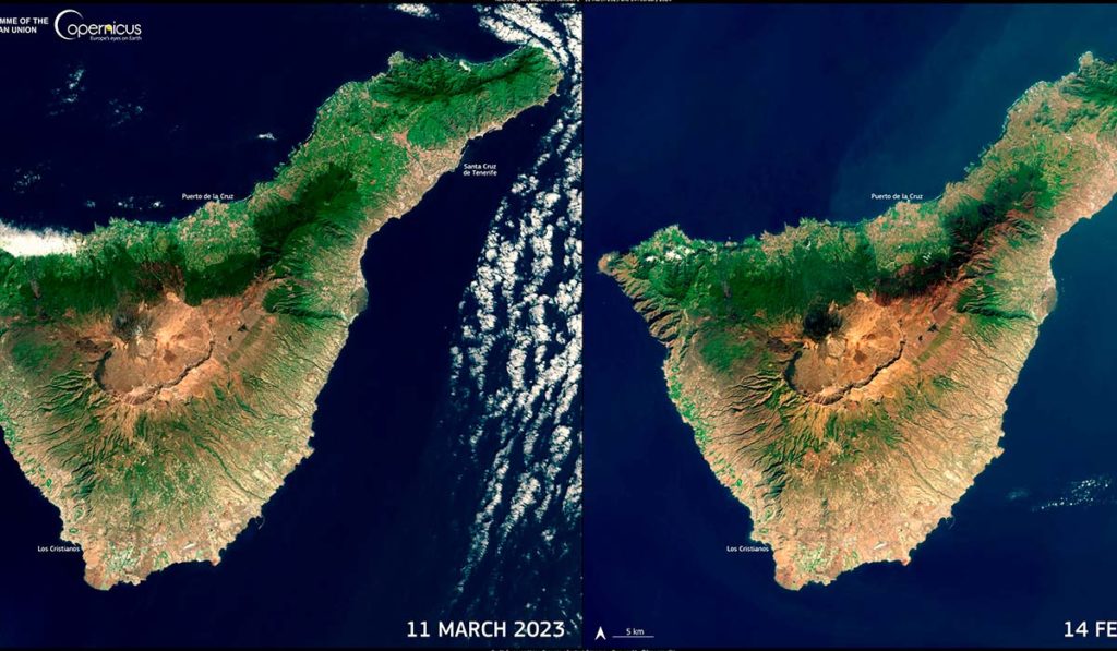 Ecco come appaiono le conseguenze della siccità a Tenerife dall’alto in appena un anno.