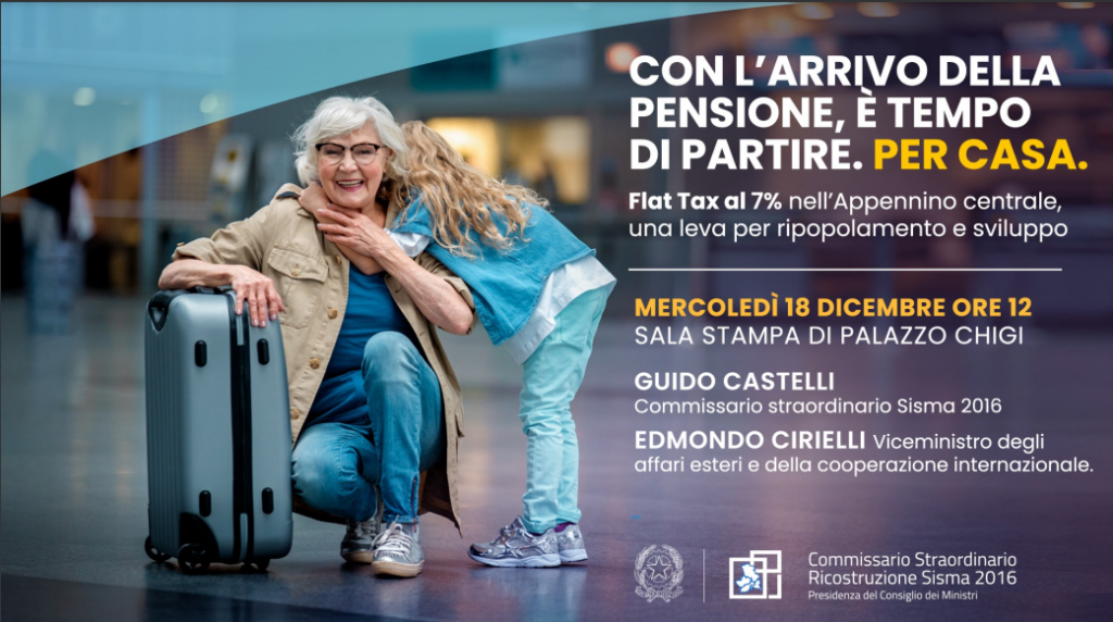 Silver economy, flat tax al 7% per attirare pensionati esteri a vivere nelle aree dell’Appennino colpite dal sisma
