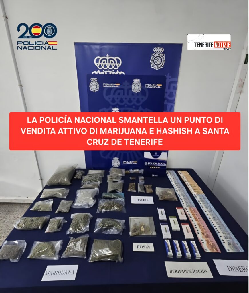 LA POLICÍA NACIONAL SMANTELLA UN PUNTO DI VENDITA ATTIVO DI MARIJUANA E HASHISH A SANTA CRUZ DE TENERIFE
